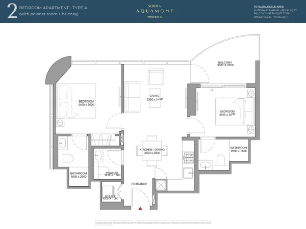 2BR Floor Plan - Aquamont